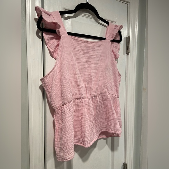 Vero Moda Size L Soft Pink Cotton Gauze Open Back Ruffle Sleeve Tank Top - Picture 6 of 11